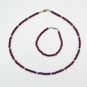 Garnet Gemstone Beads 17.5" Necklace 7" Bracelet Beaded